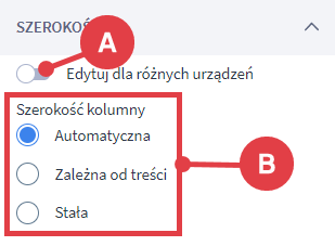 Możesz decydować o szerokości kolumny każdej z osobna Shoper Visual Editor > Ustawienia kolumny > Szerokość kolumny