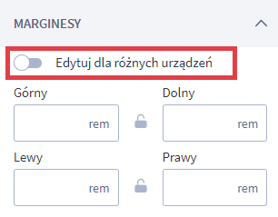 Możesz wprowadzić marginesy dla całego wiersza względem sekcji Shoper Visual Editor > Ustawienia wiersza > Marginesy