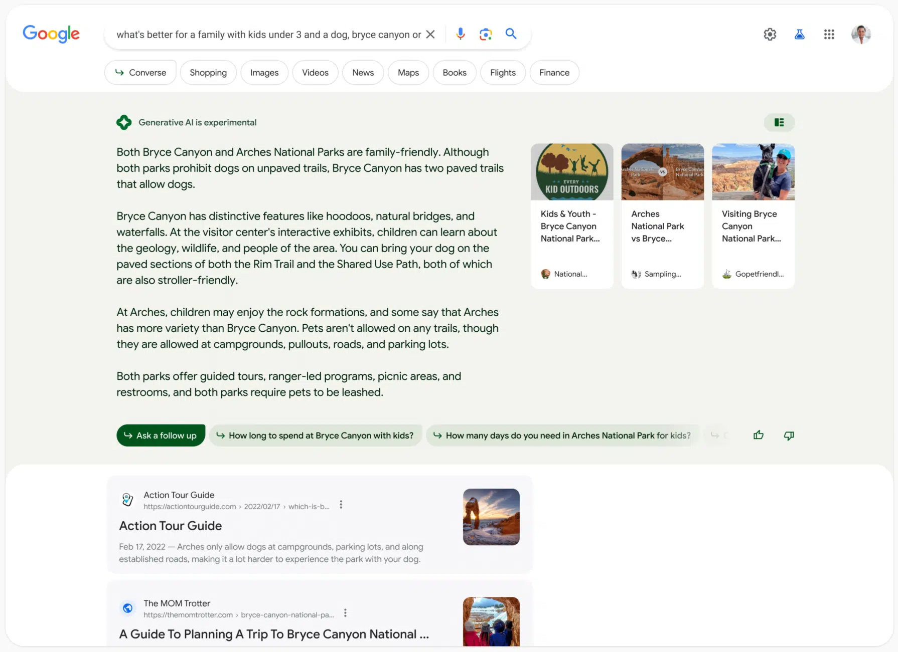 Przykładowe wyniki wyszukiwarki Google SGE