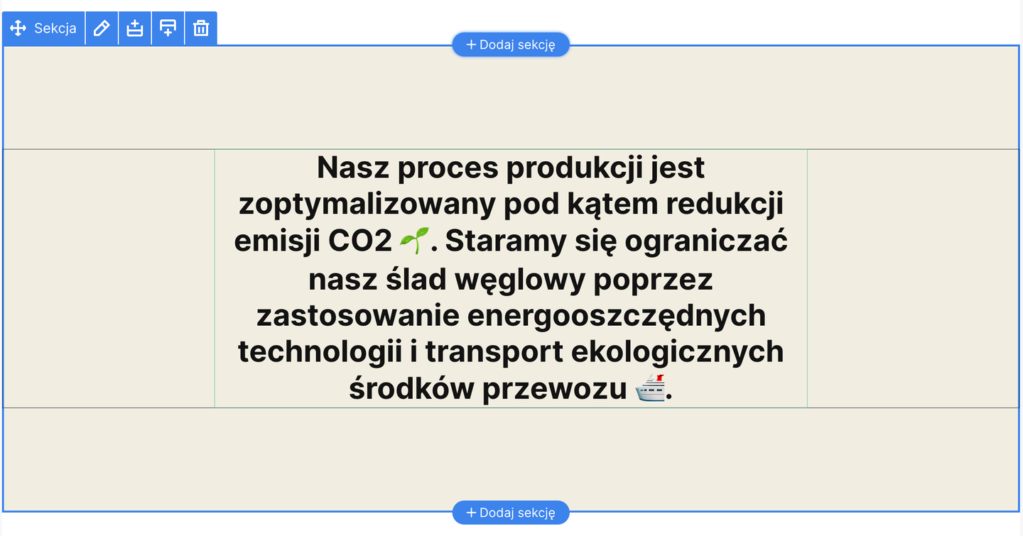 Sekcja z poprawionymi kontrolkami tworzenia nowej sekcji i opcjami jej edycji Shoper Visual Editor Storefront nowy wygląd sekcji