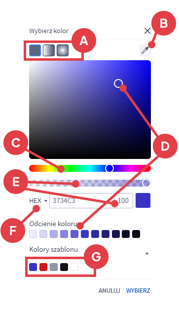 Shoper Visual Editor - narzędzie do wyboru koloru