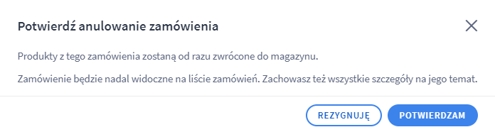 Panel administracyjny sklepu > Obsługa sklepu > Zamówienia > Anuluj i zwróć produkty na magazy
