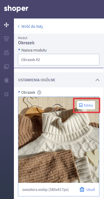 Shoper Visual Editor > Edycja modułu Obrazek