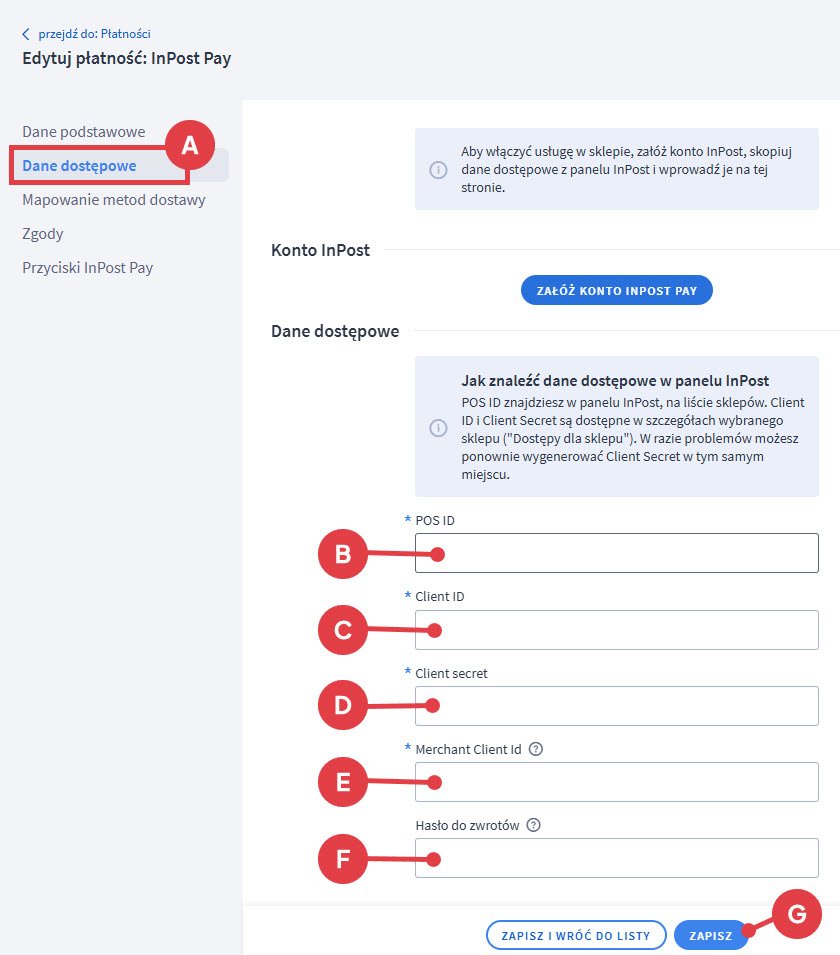 InPost Pay - Dane dostęowe, POS, Client ID, Secret Client