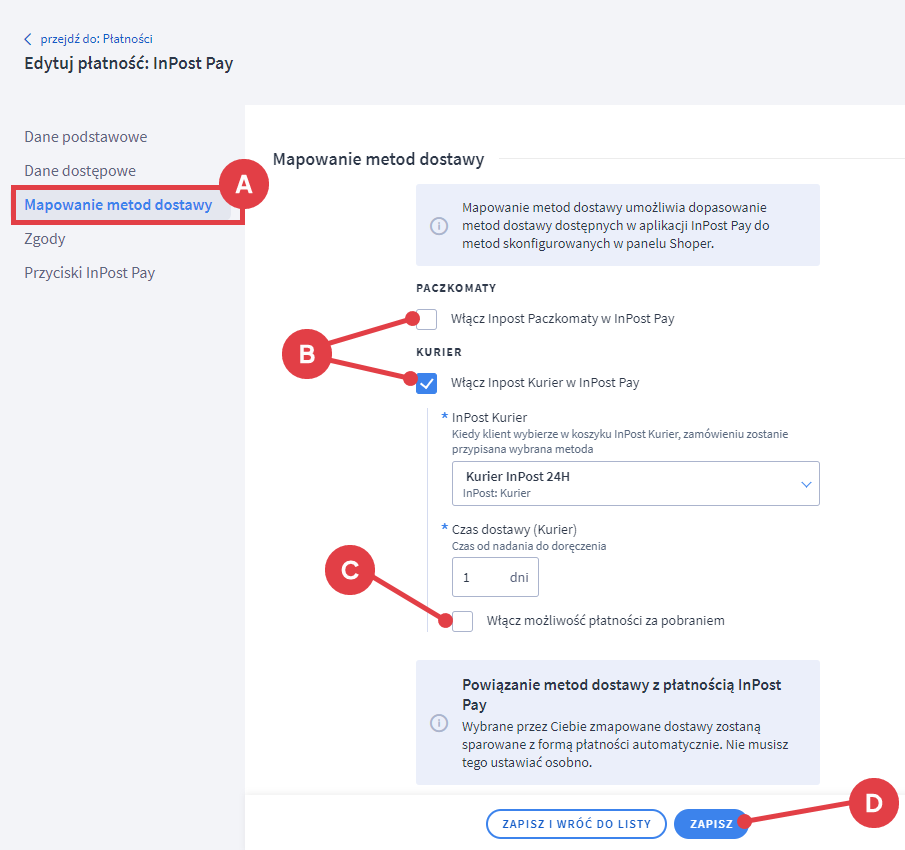 InPost Pay - mapowanie form dostawy