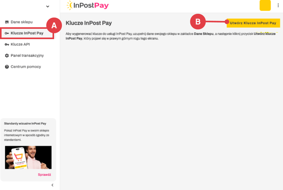 InPost Pay > Panel merchanta > Generowanie kluczy dostępu do integracji z Shoper