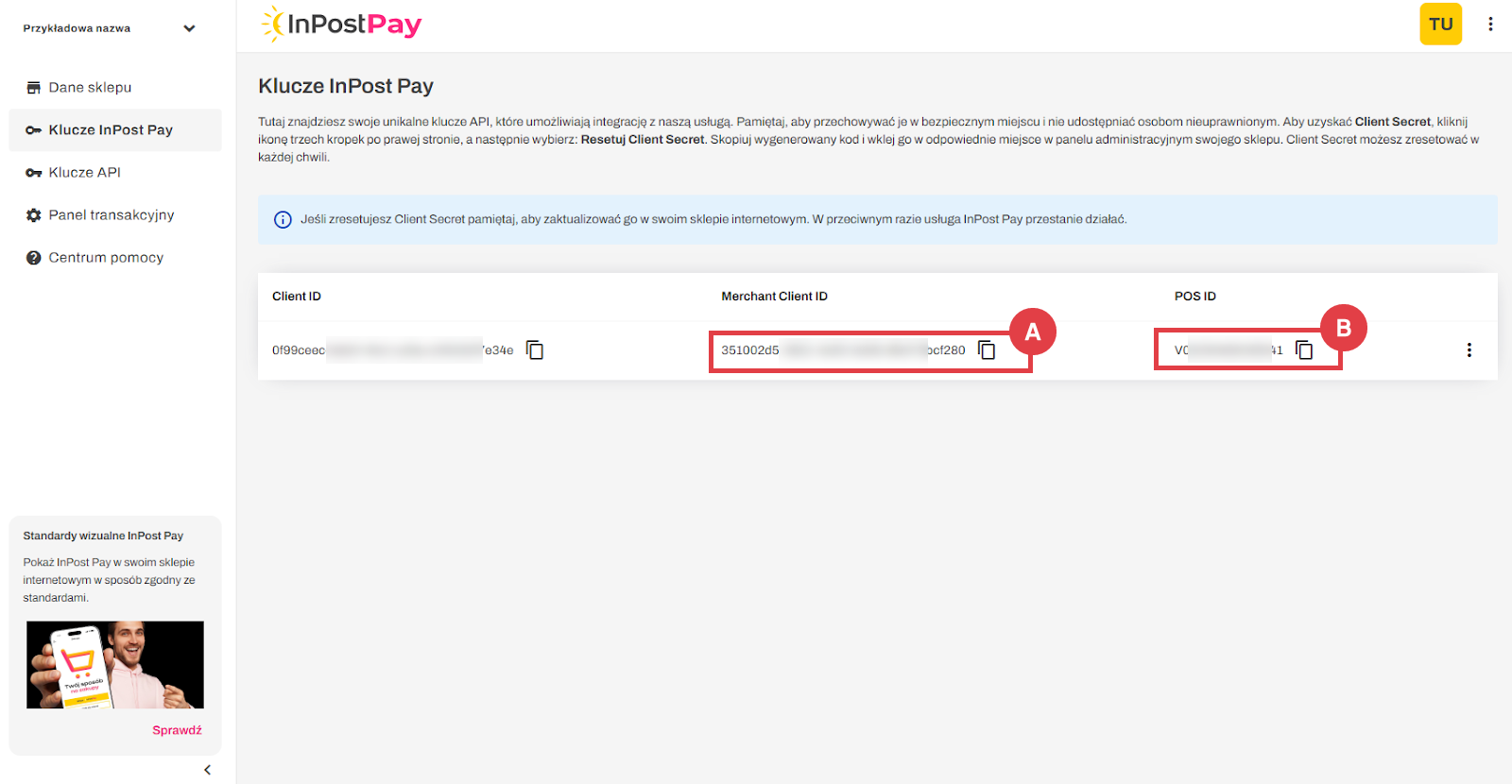 W panelu InPost Pay skopiuj wygenerowane POS ID