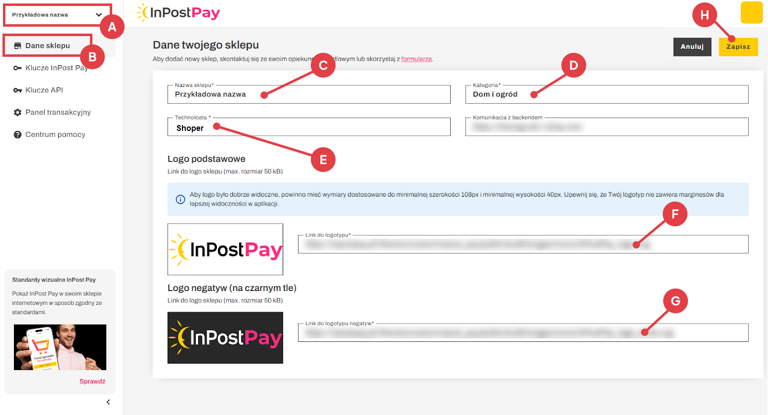 InPost Pay - panel merchanta, uzupełnij dane