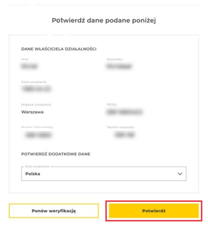 Weryfikacja Tożsamości Reprezentanta - potwierdzanie danych z dokumentu