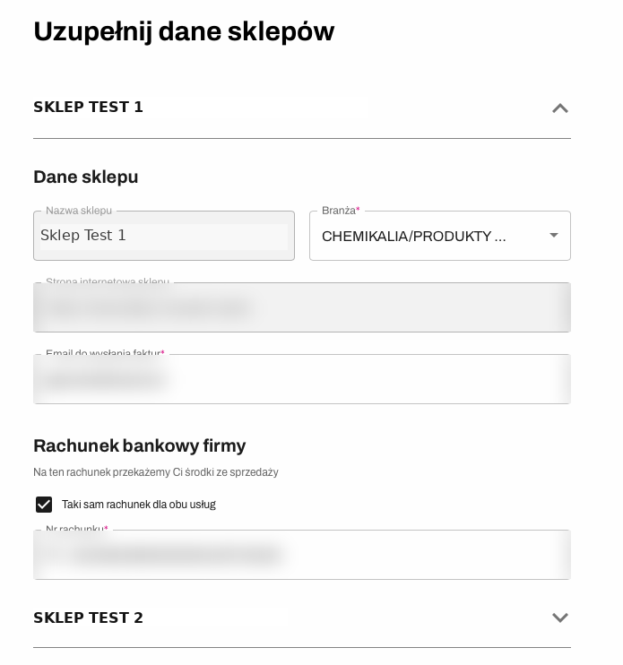 Uzupełnij dane sklepów Uzupełnij dane sklepów