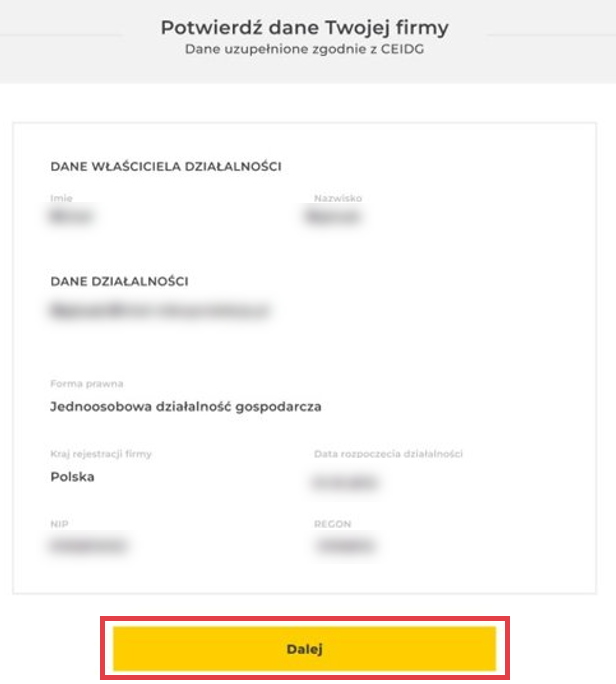InPost Pay -dane pobrane z CEIDG