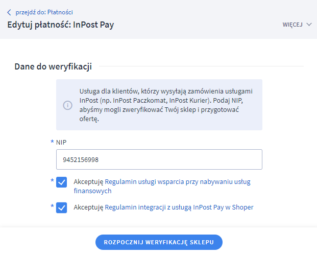 InPost Pay - rozpoczęcie weryfikacji konta