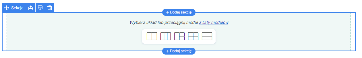 Utwórz nową sekcję i wybierz jeden z szablonów siatki Shoper Visual Editor - sekcja z predefiniowanymi siatkami