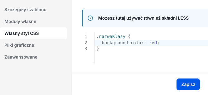 Miejsce w którym możesz wpisać własny styl CSS w sklepie Shoper