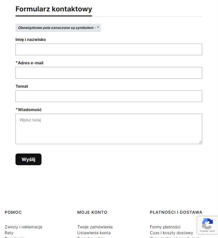 Formularz kontaktowy w sklepie internetowym zabezpieczony przez reCAPTCHA v3