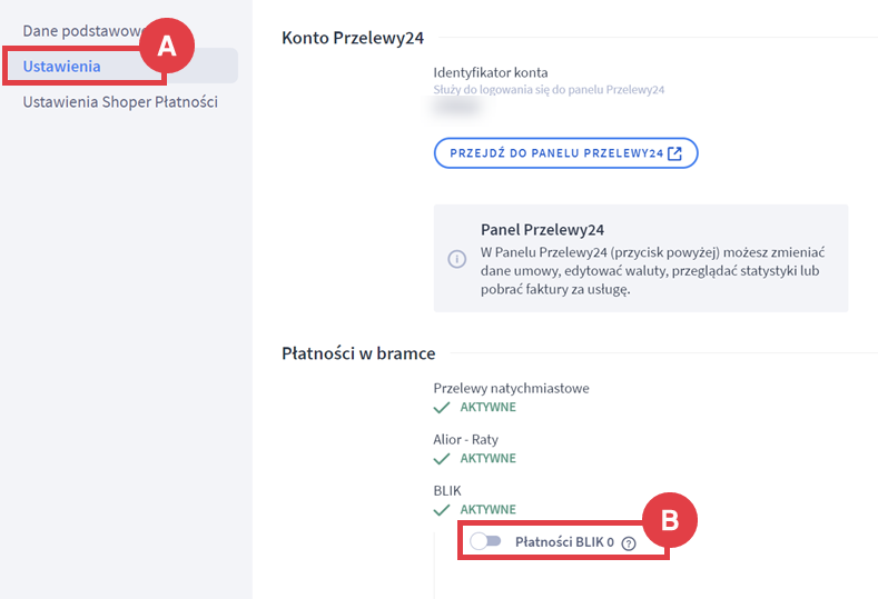 Aktywacja kanału płatności Blik 0