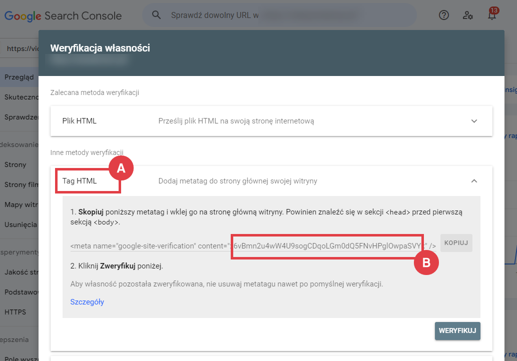 Google Search Console > Tag HTML