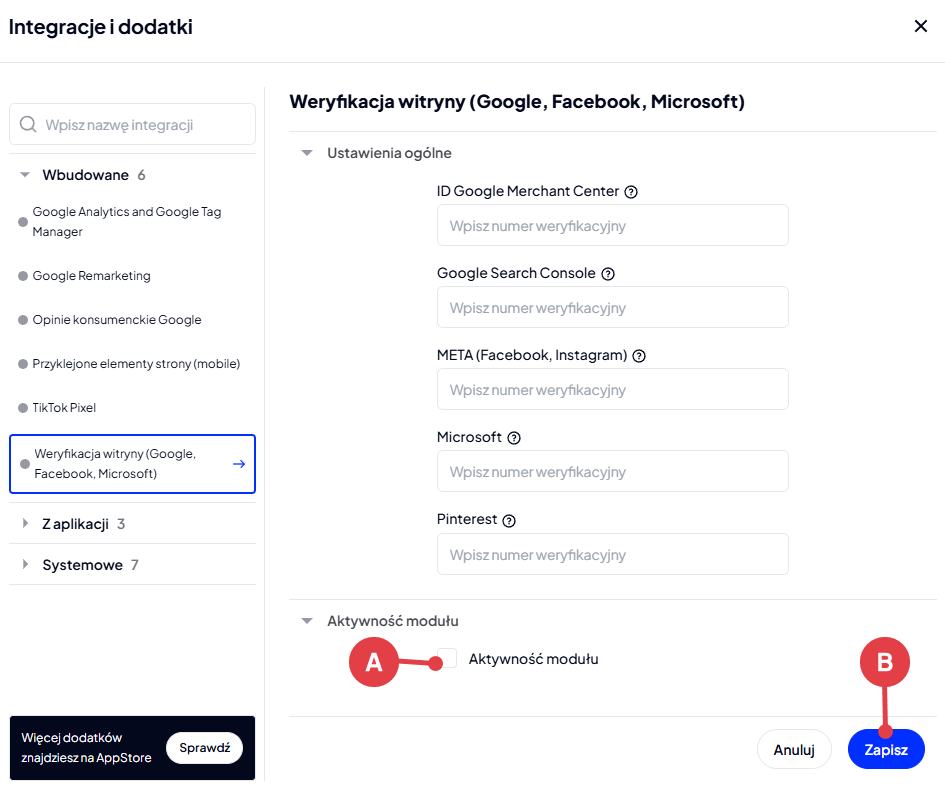 Shoper VIsual Editor > Pop-upy i dodatki > Weryfikacja witryny