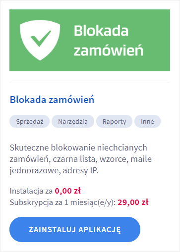 Aplikacja: Blokowanie zamówień