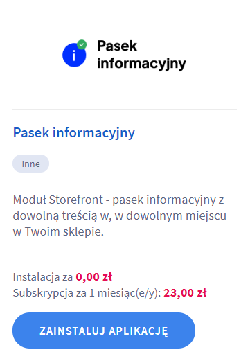 Zainstaluj aplikację Pasek informacyjny Aplikacja Shoper: Pasek informacyjny