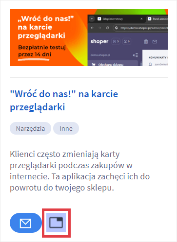 Przejdź do konfiguracji aplikacji "Wróć do nas" na karcie przeglądarki Panel administracyjny sklepu Shoper > Dodatki i integracje > Apilkacje