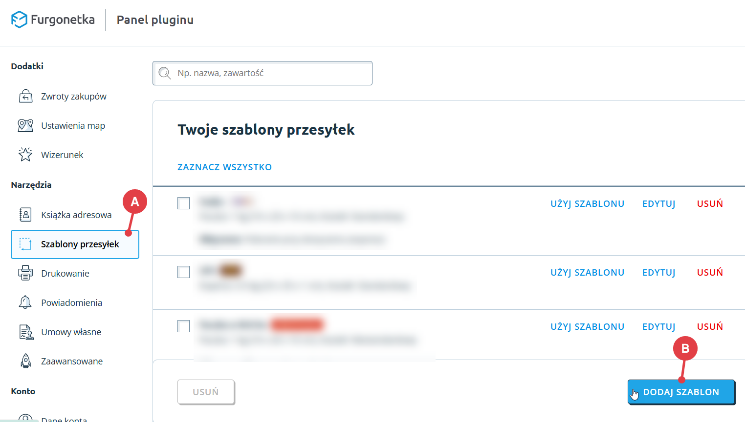 Furgonetka > Szablony przesyłek