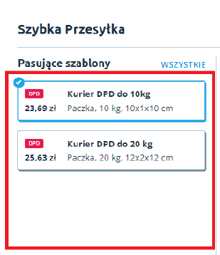 Szybka Przesyłka: Szablony przesyłek