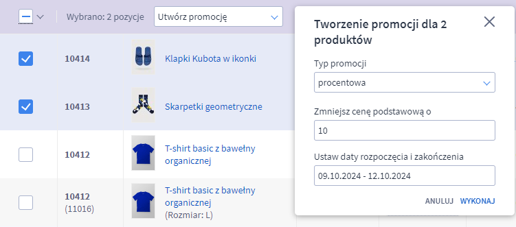 Promocje procentowe dla grup produktów