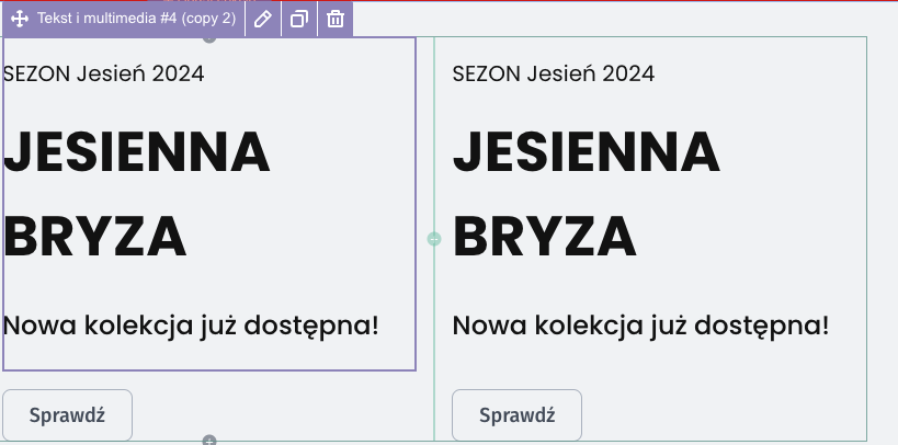 Kopiuj całe układy tekstów i grafik Shoper Visual Editor > Duplikowanie treści