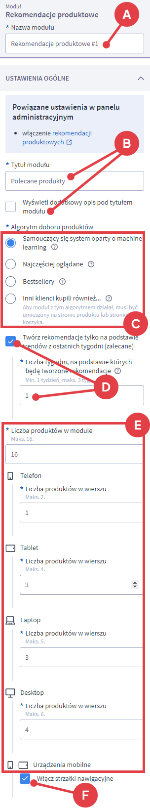 Wybierz mechanizm działania modułu Rekomendacji produktowych Shoper Visual Editor: Moduł rekomendacji produktowych