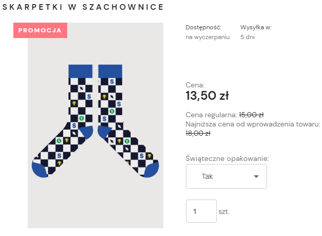 Cena promocyjna produktu po wybraniu wariantu Promocja produktu z wyłączeniem wariantów niemagazynowych