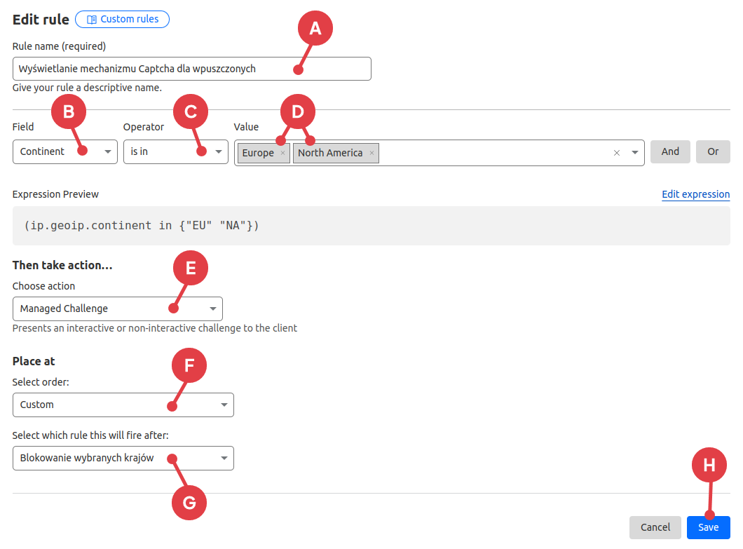 Cloudflare piąta reguła | Włączanie zabezpieczenia captcha