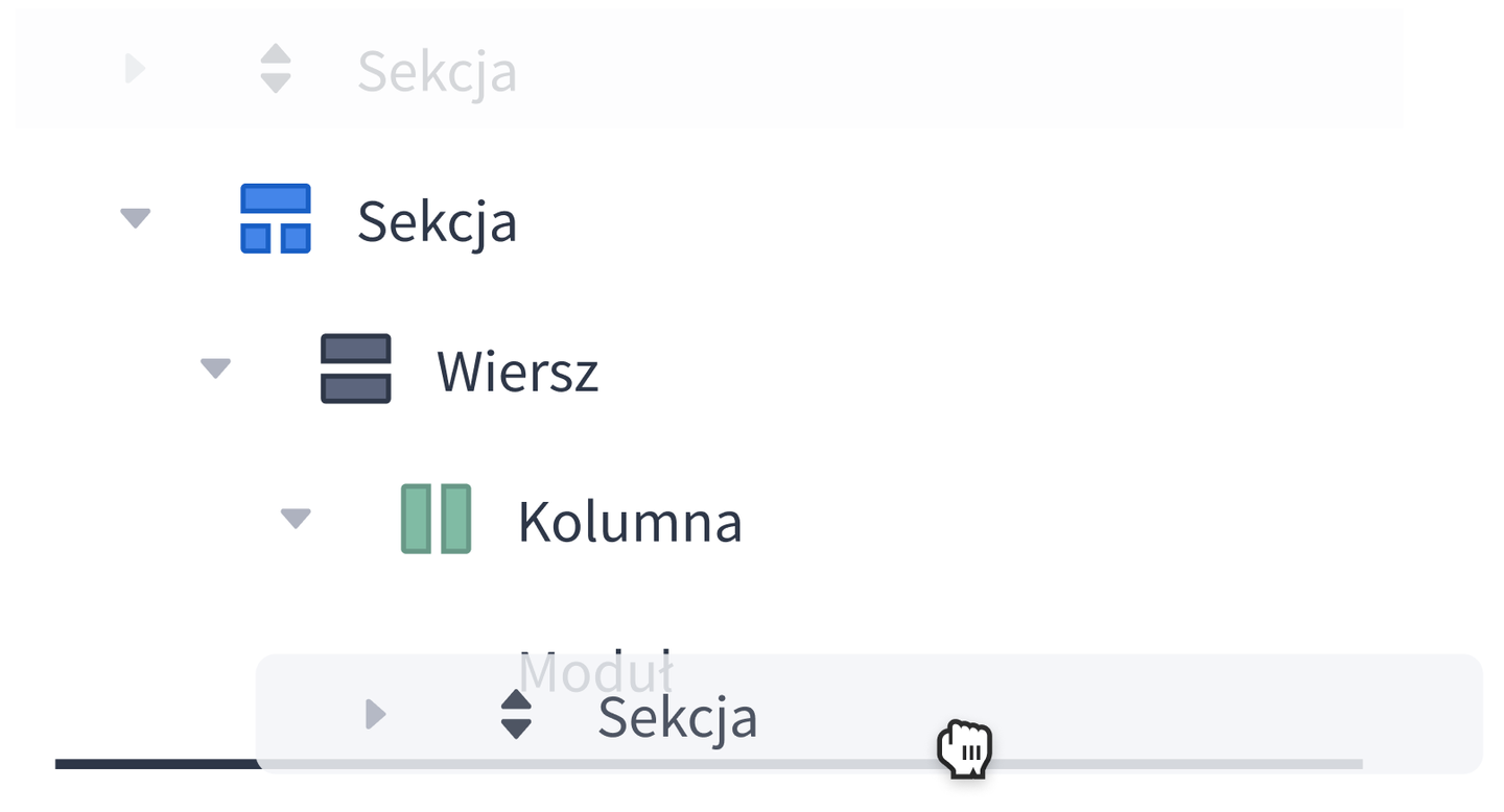 Przeciągaj i upuszczaj elementy w strukturze strony Shoper Visual Editor - Przeciąganie elementów strukturze strony