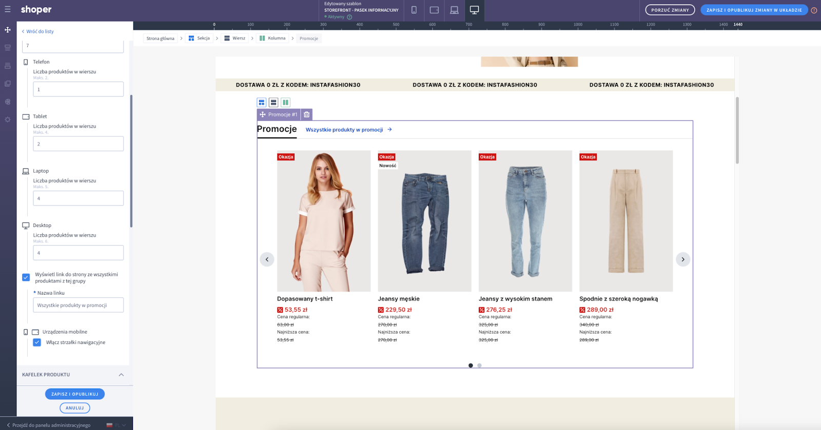 Nowo dodany moduł i zapisanie zmian przy użyciu skrótów klawiszowych Shoper Visual Editor - dodanie modułu i zapisanie zmian przy użyciu skrótów