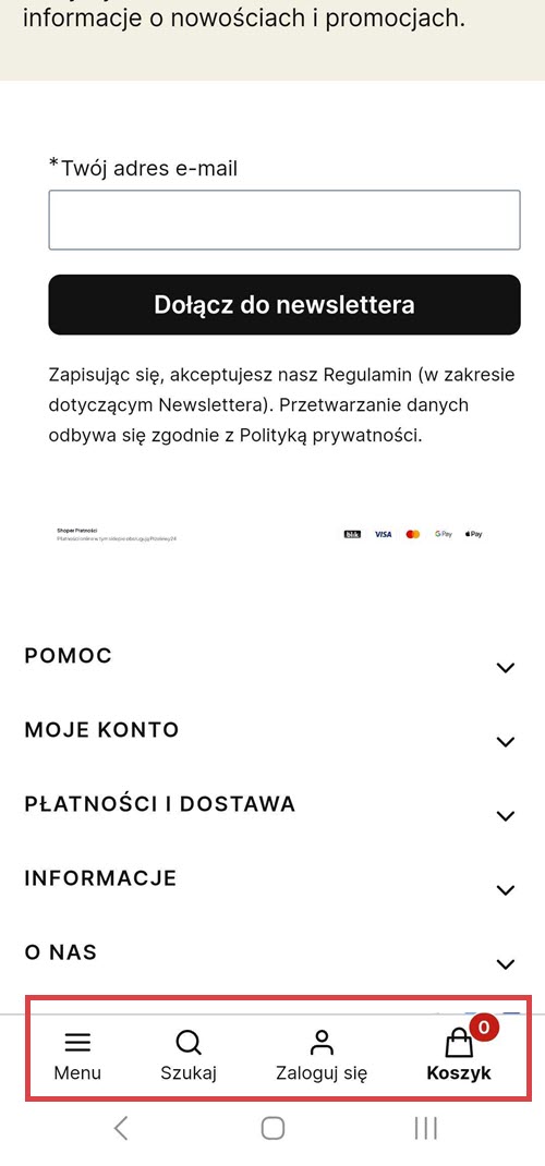Shoper Visual Editor >Pop-upy i dodatki > Przyklejone elementy strony (mobile)