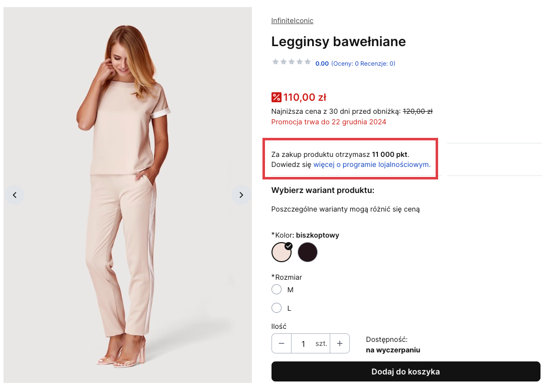 Klient niezalogowany zobaczy liczbę punktów do zdobycia Karta produktu w sklepie Shoper > Moduł lojalnościowy