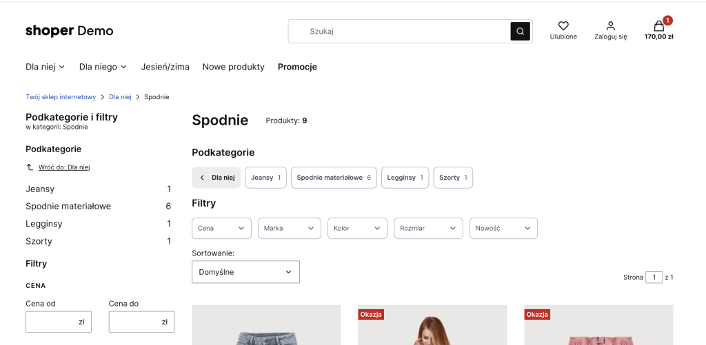 Szablon Storefront > Lista produktów > Filtry przeglądania w orientacji poziomej