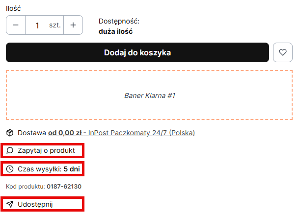 Trzy elementy karty produktu ułożone jeden pod drugim Trzy elementy karty produktu ułożone jeden pod drugim