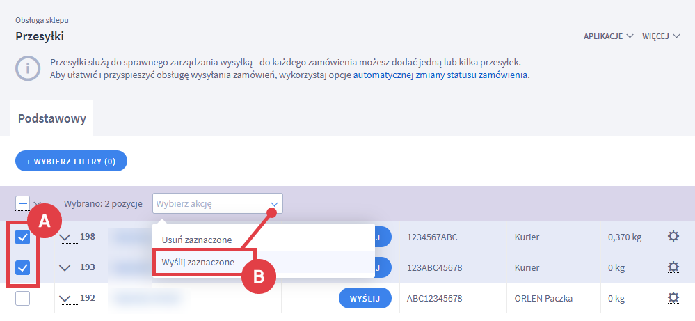 Panel administracyjny sklepu Shoper > Obsługa sklepu > Przesyłki
