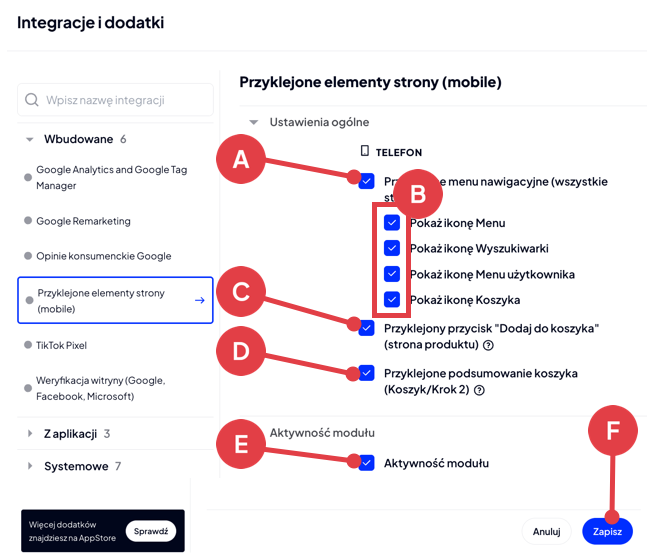 Shoper Visual Editor > Pop-upy i dodatki > Przyklejone elementy strony (mobile)