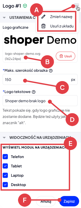 Ustawienia modułu: Logo w Shoper Visual Editor