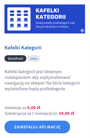 Zainstaluj aplikację Kafelki Kategorii w sklepie Shoper