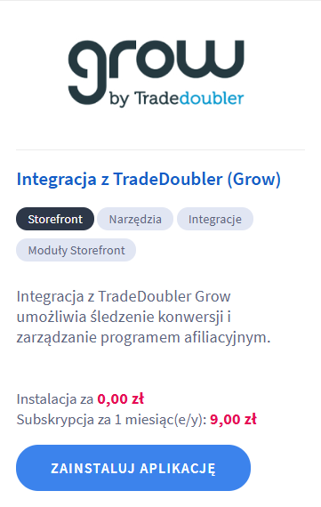 Zainstaluj aplikację TradeDoubler Grow w sklepie Shoper