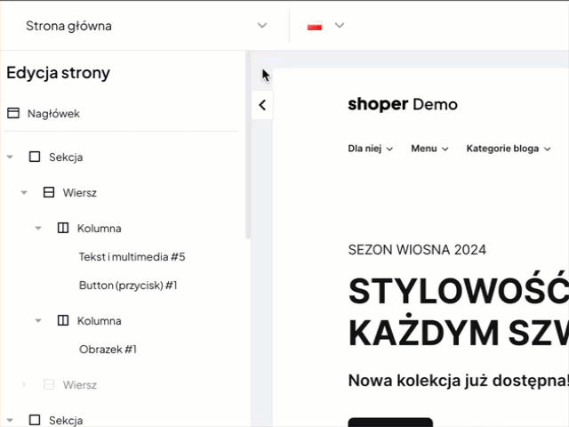 Strony koszyka dostępne do edycji na liście edytowanych stron w Shoper Visual Editor