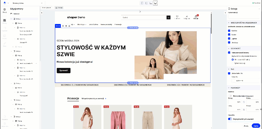 Zwijane boczne panele w nowej wersji Shoper Visual Editor dla Storefront