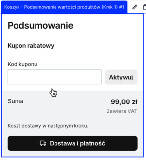Kluczowy moduł z pierwszej strony koszyka w szablonie Storefront