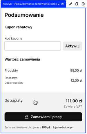 Kluczowy moduł z drugiej strony koszyka w szablonie Storefront