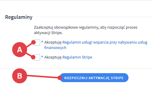 Akceptowanie regulaminów bramki płatniczej Stripe w panelu Shoper