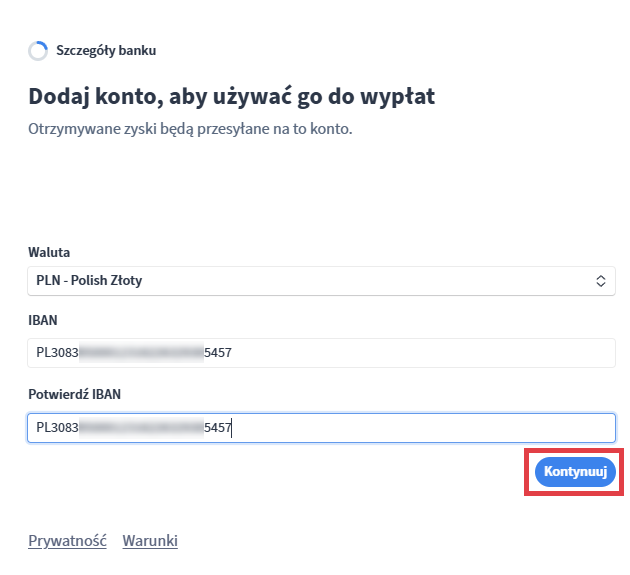 Numer konta bankowego IBAN, na który będą przychodzić wpłaty od klientów