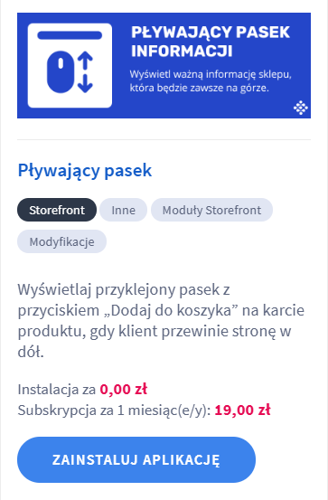 Instalacja aplikacji Pływający pasek w sklepie Shoper